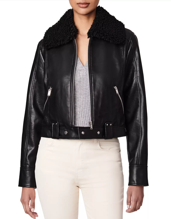Arcane Fox - Women's Aviator Shearling Leather Jacket In Black