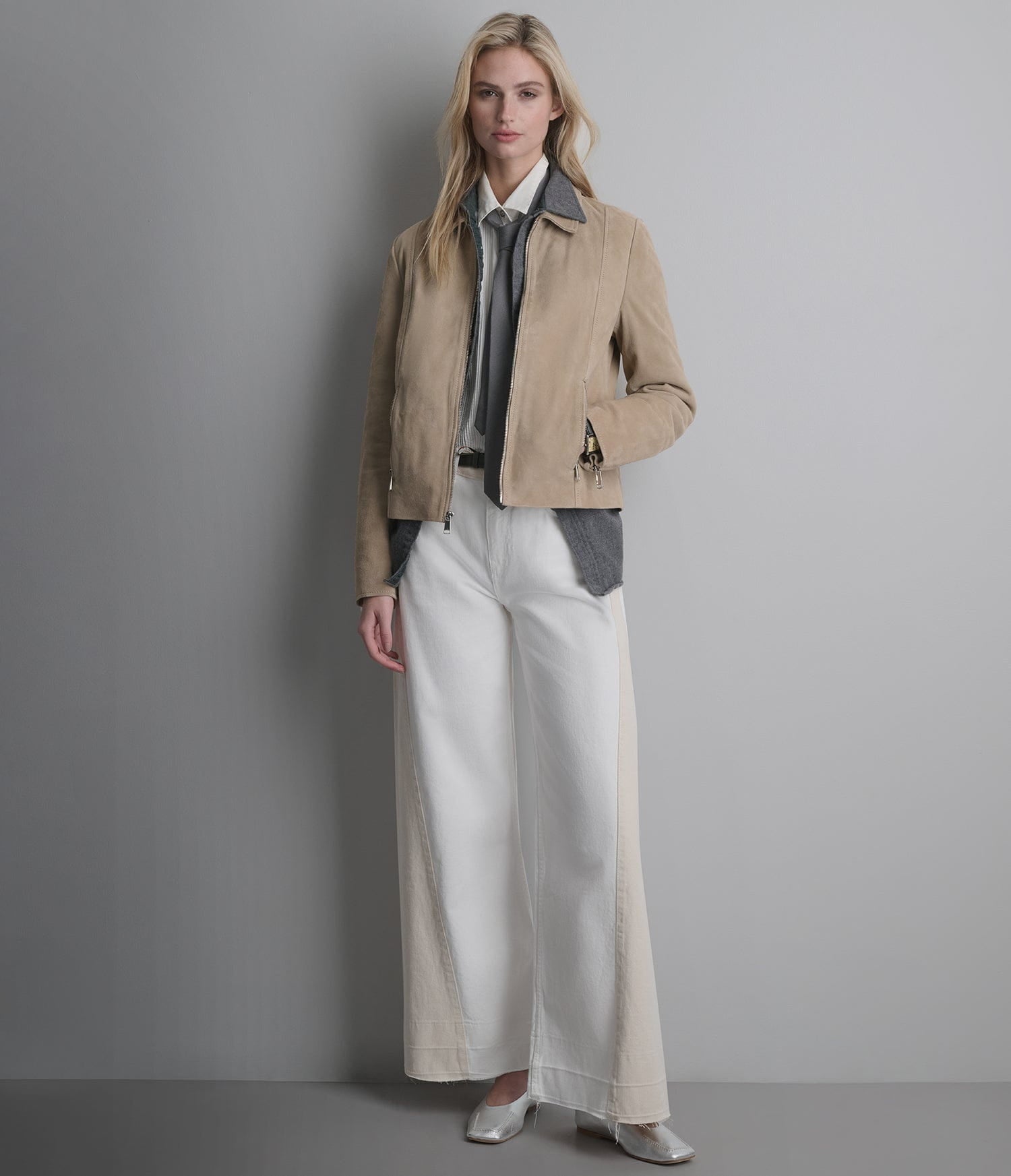 Women's Beige Scuba Suede Leather Jacket - Arcane Fox 