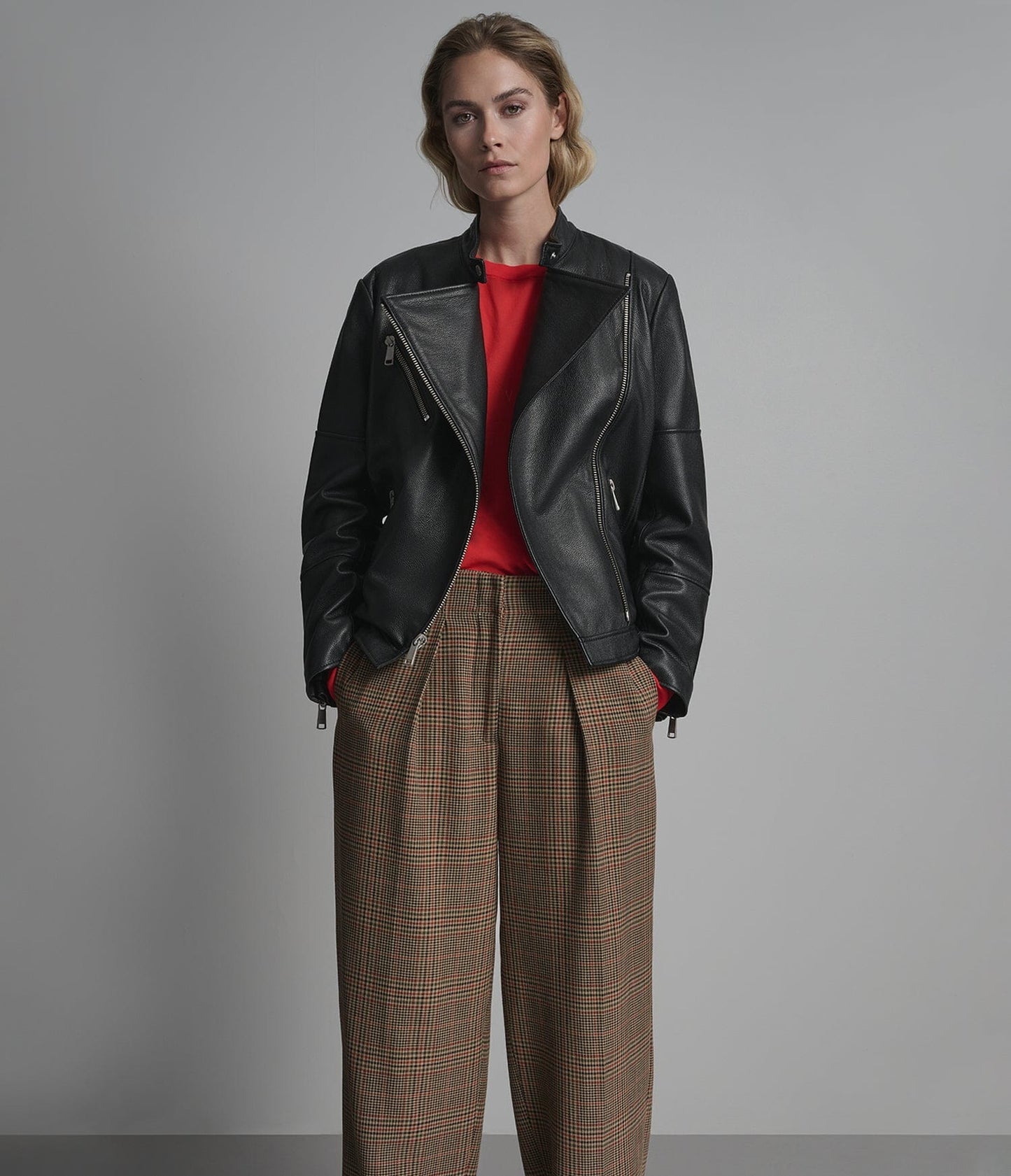 Women's Belted Biker Leather Jacket In Black - Arcane Fox