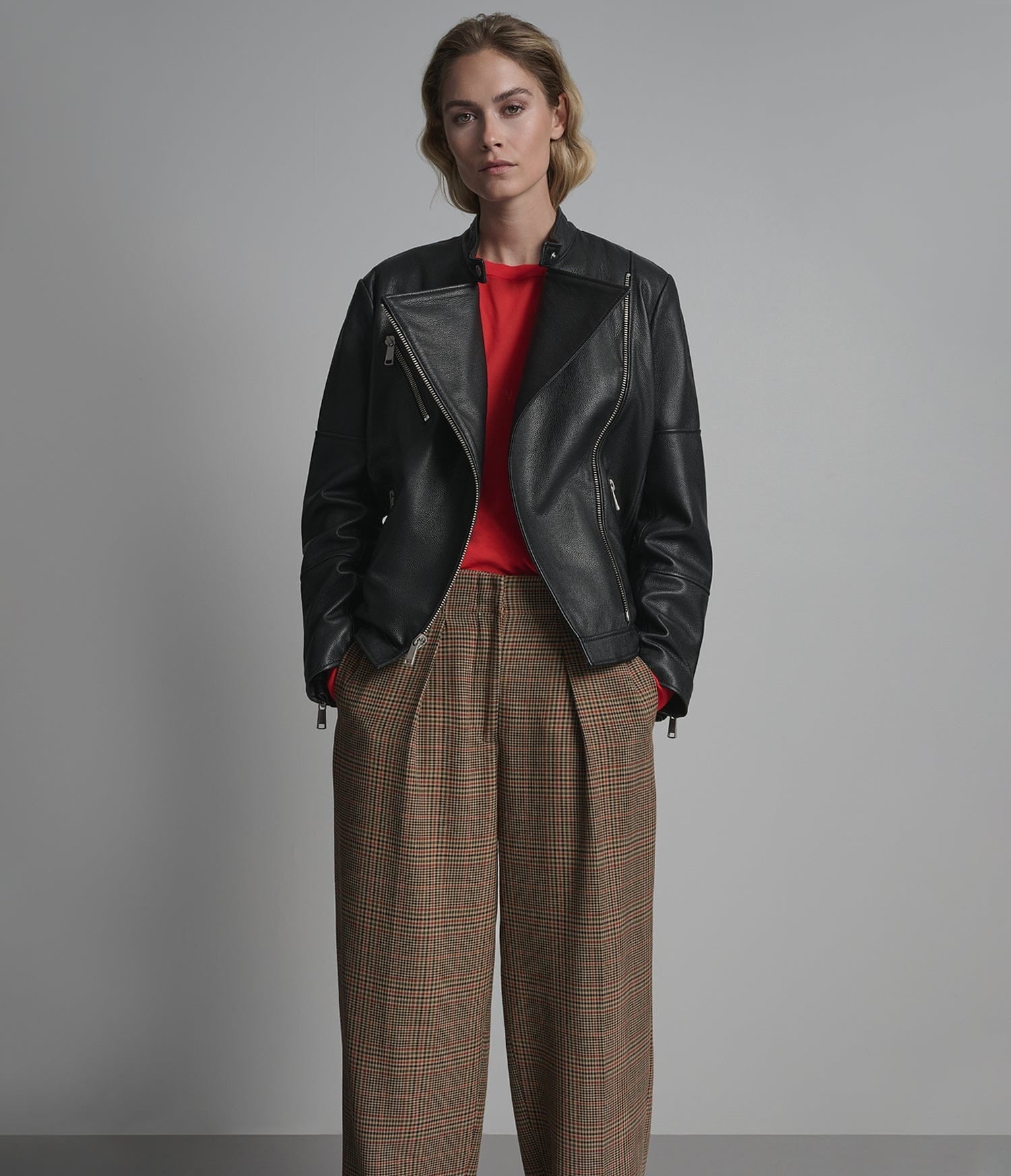 Women's Belted Biker Leather Jacket In Black - Arcane Fox