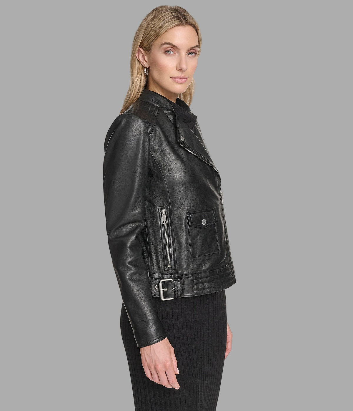 Women's Biker Black Leather Jacket - Acane Fox