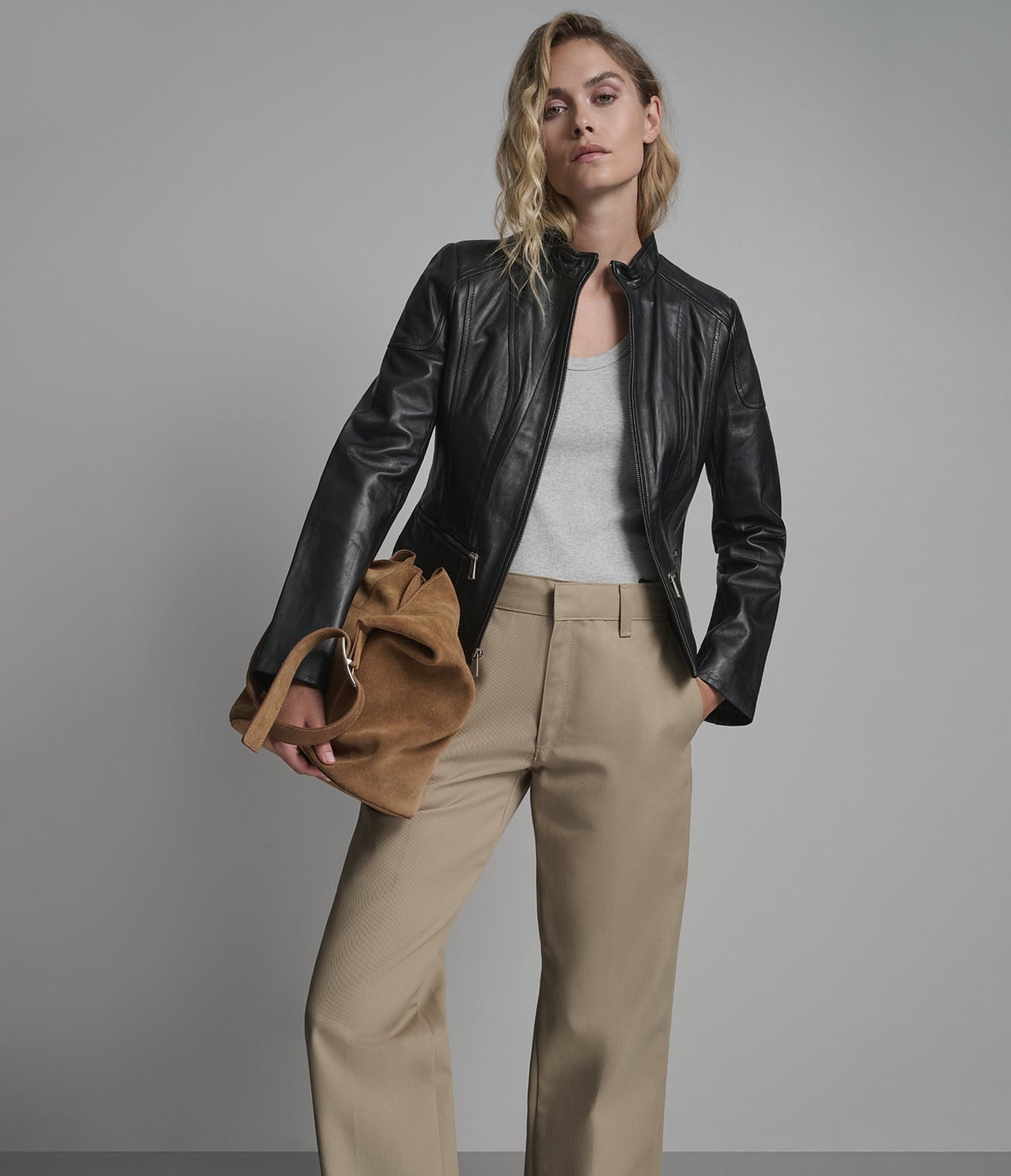Women's Black Biker Cafe Racer Leather Jacket - Arcane Fox