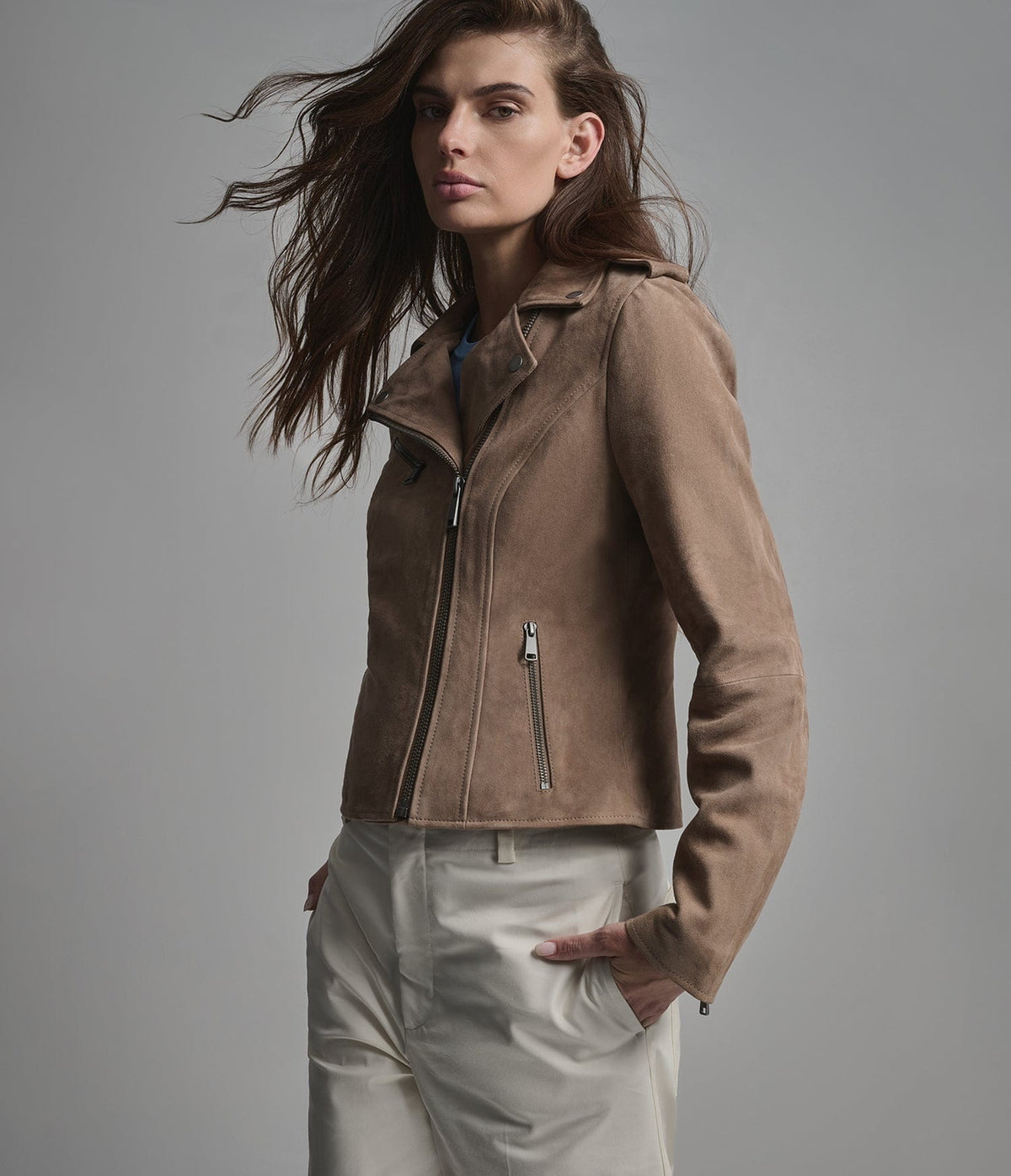 Women's Biker Suede Leather Jacket In Beige - Arcane Fox