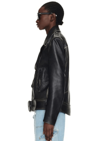 Women's Biker Vintage Leather Jacket In Black