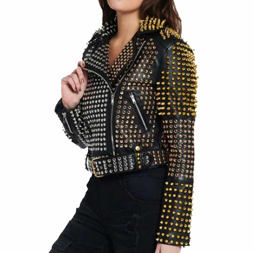 Women's Black Belted Punk Leather Jacket