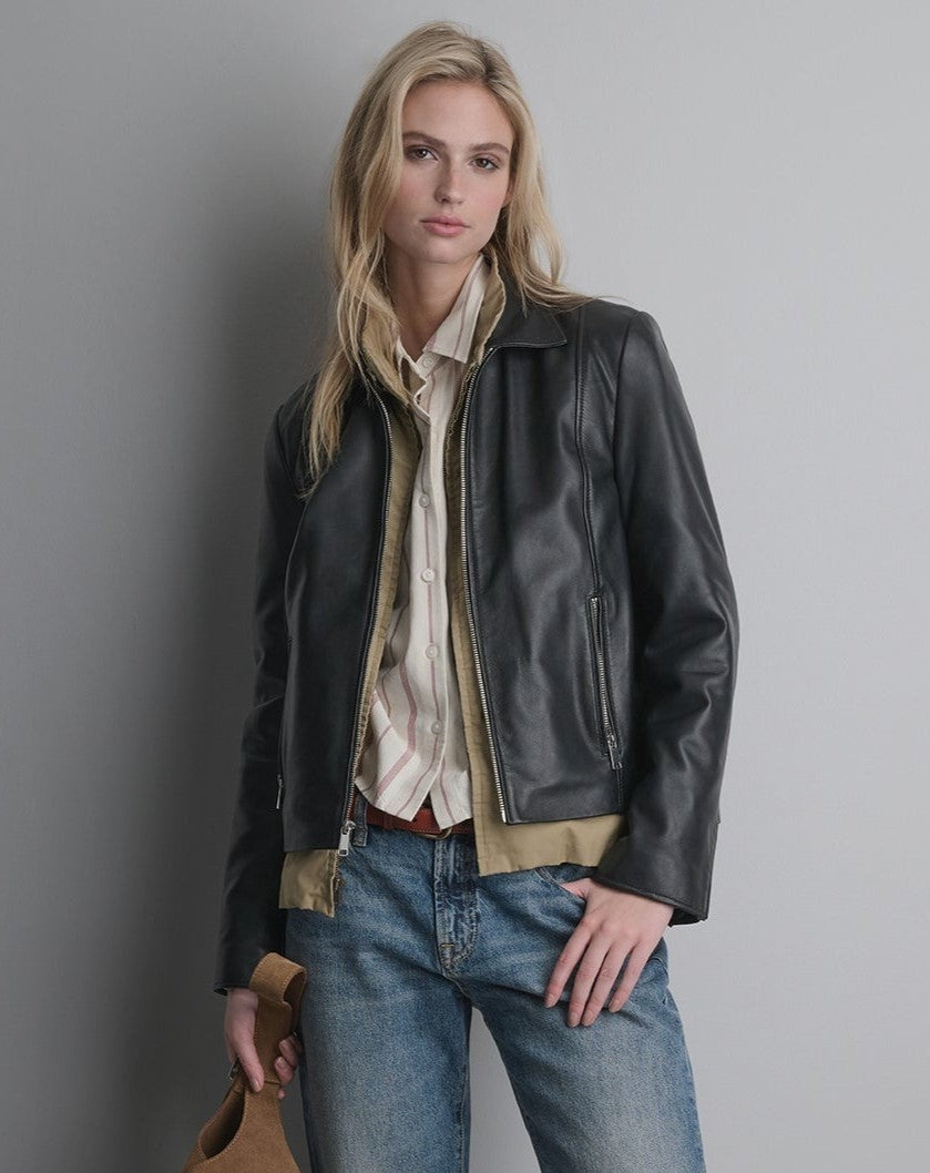 Women's Black Biker Lambskin Leather Jacket - Arcane Fox