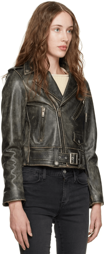 Women's Black Distressed Biker Leather Jacket