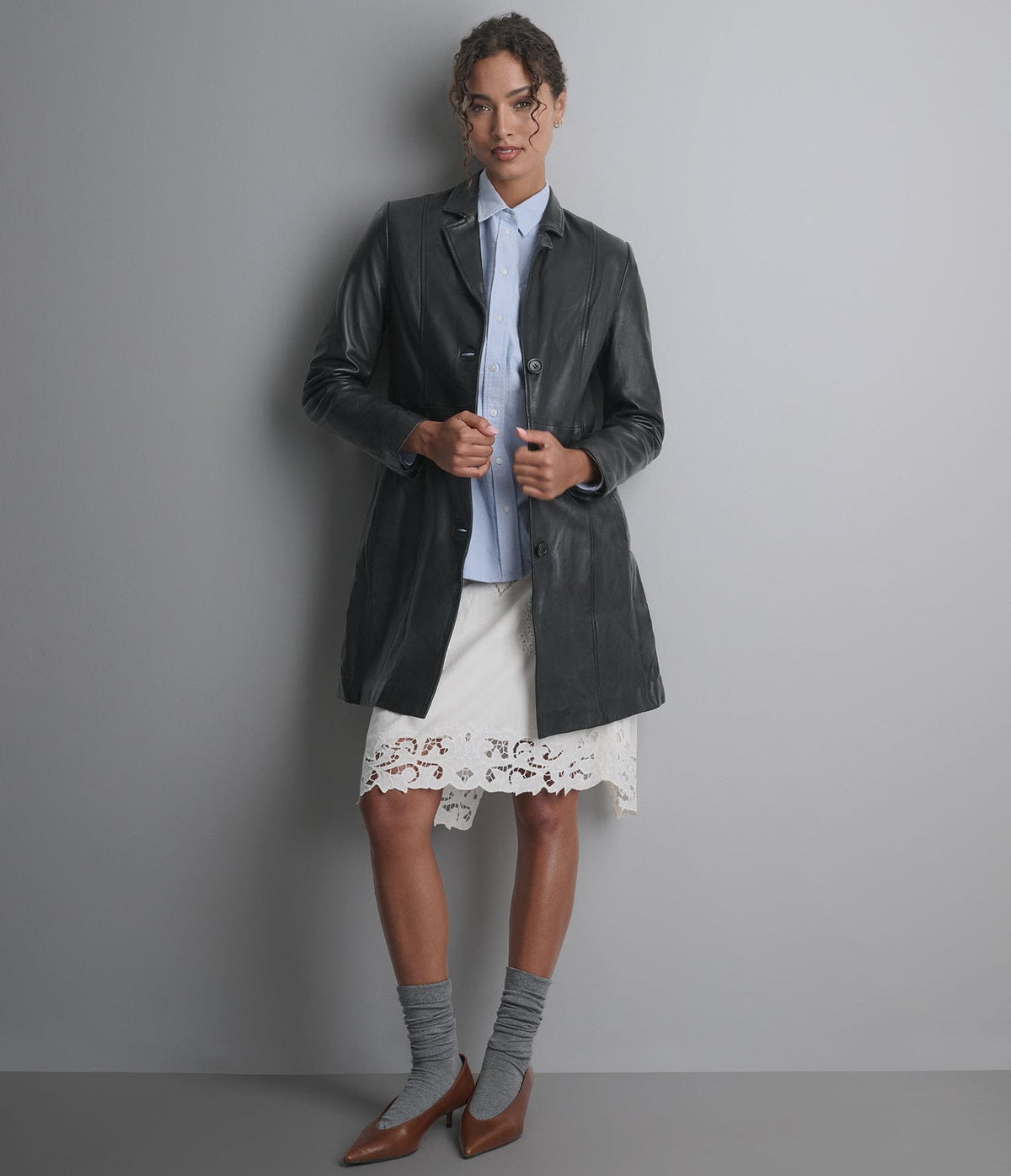 Women's Black Lambskin Leather Coat - Arcane Fox