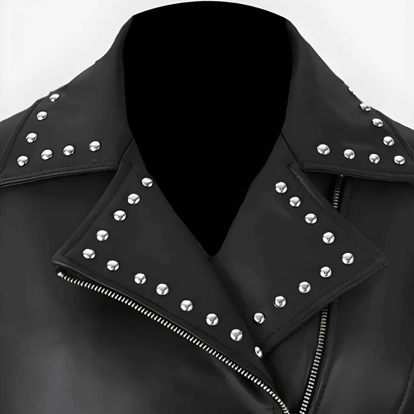 Women's Black Biker Leather Studded Jacket