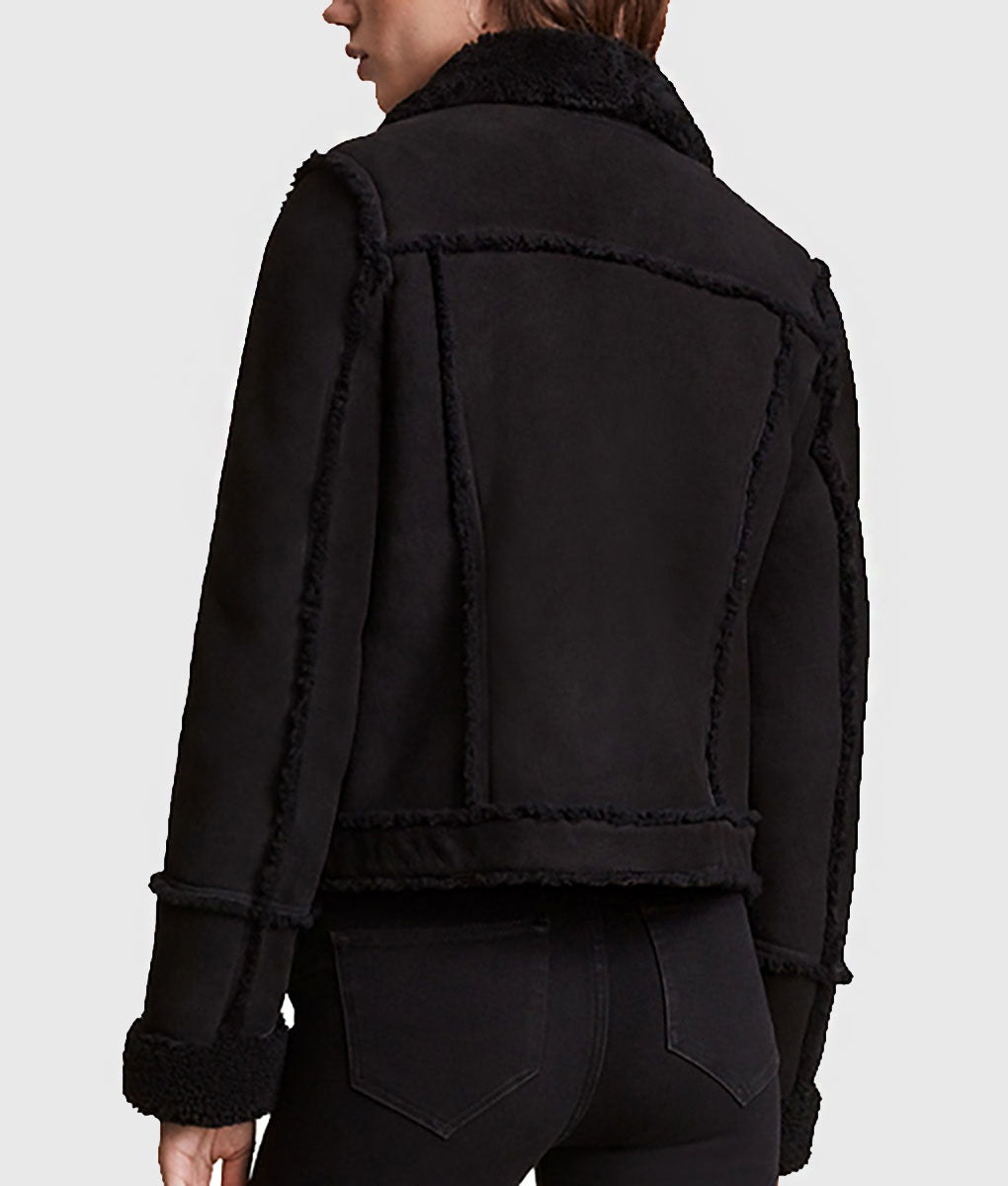 Women's Black Suede Trucker Leather Jacket