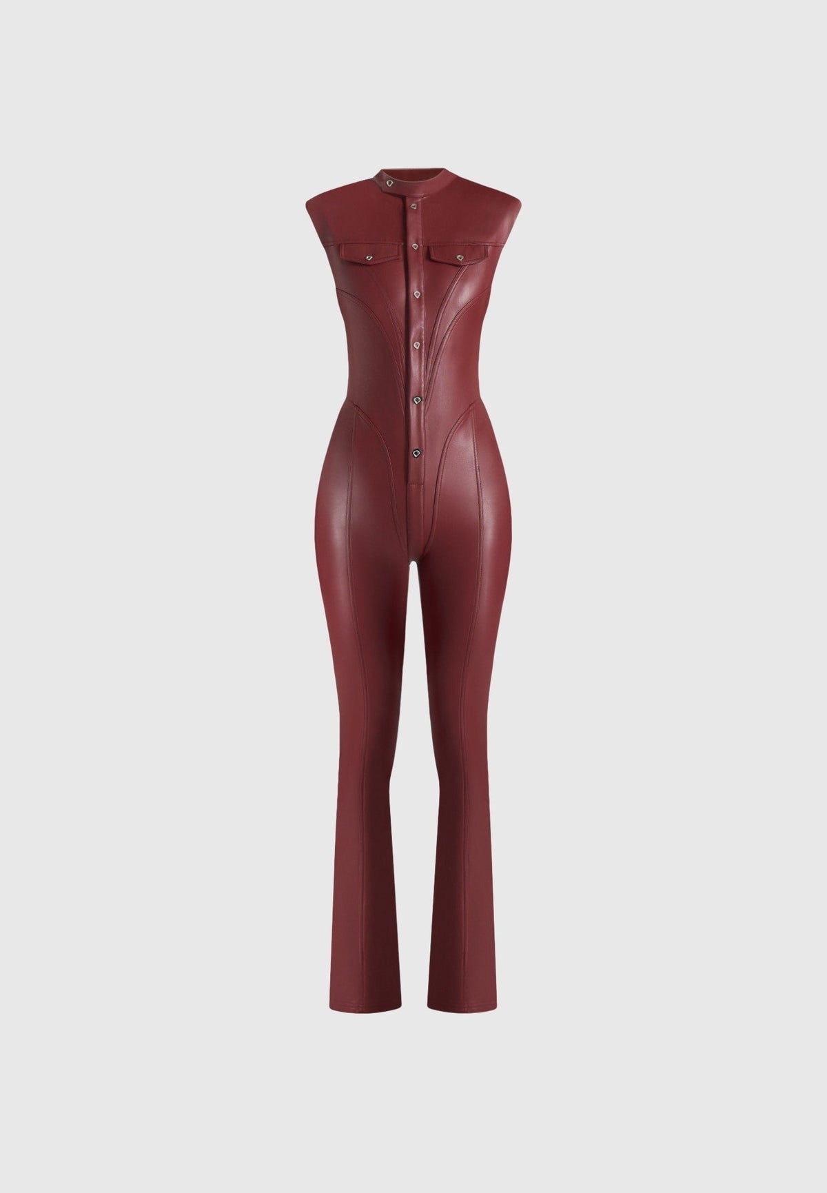 Women's Bodycon Maroon Leather Jumpsuit