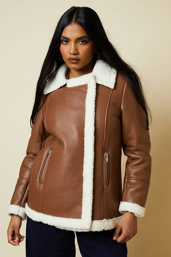 Women's Brown B3 Aviator Shearling Leather Jacket - Arcane Fox