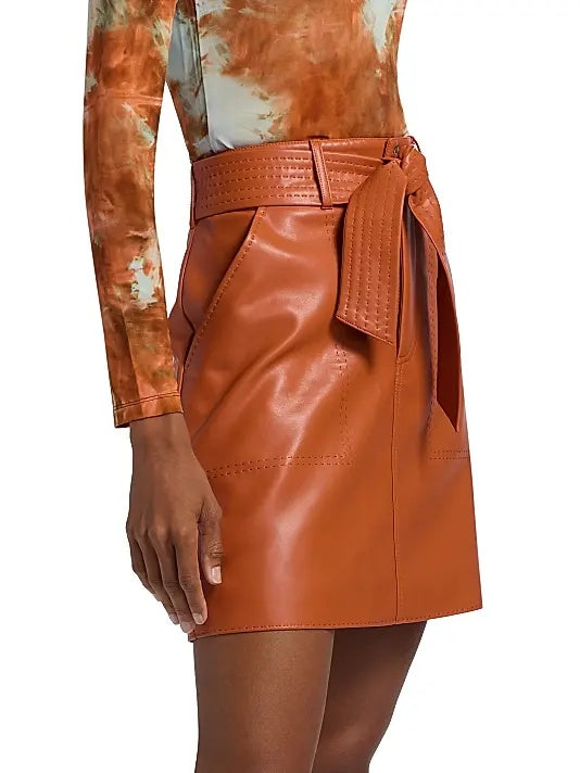 Women's Brown Belted Leather Mini Skirt
