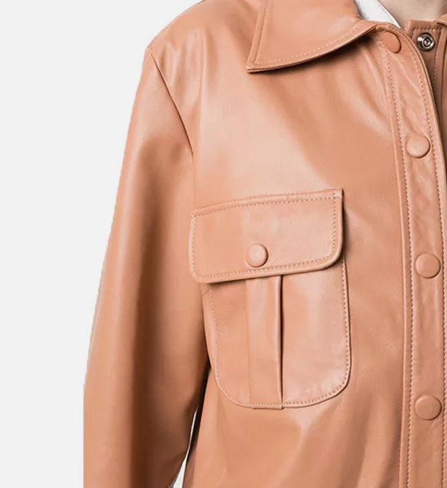 Women's Brown Lambskin Trucker Leather Jacket - Arcane Fox