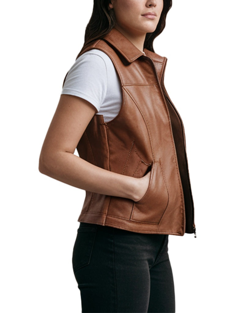 Women's Brown Leather Vest