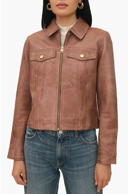 Women's Brown Trucker Leather Jacket