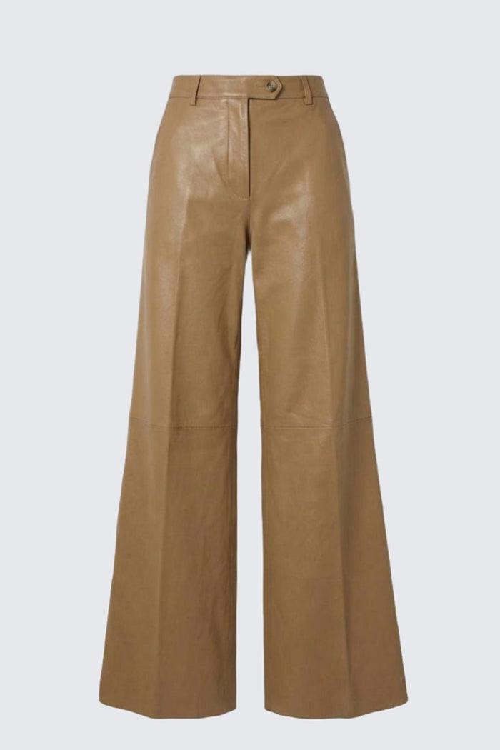 Women's Brown Wide Leg Leather Pant