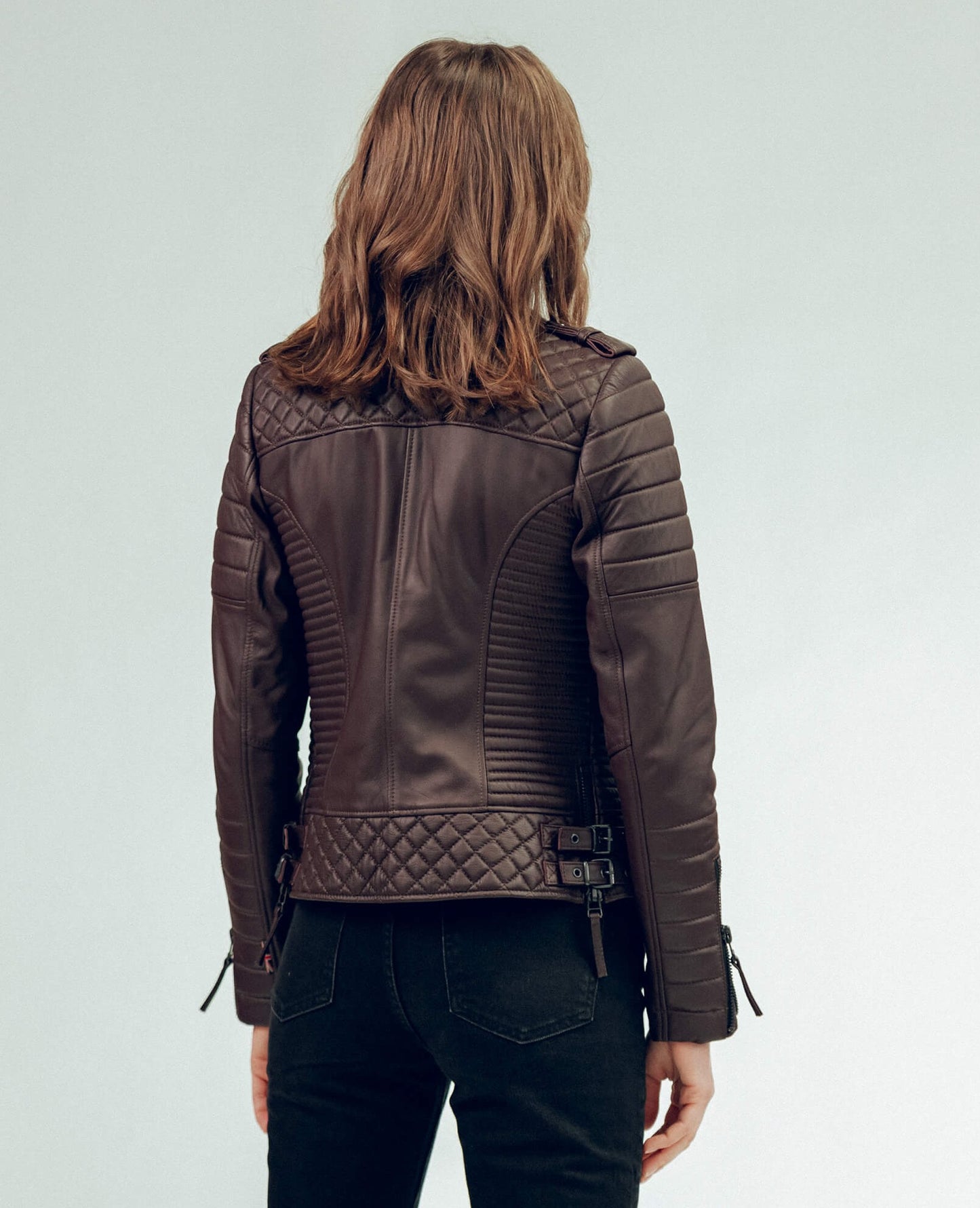 Women's Cafe Racer Leather Biker Jacket In Dark Brown