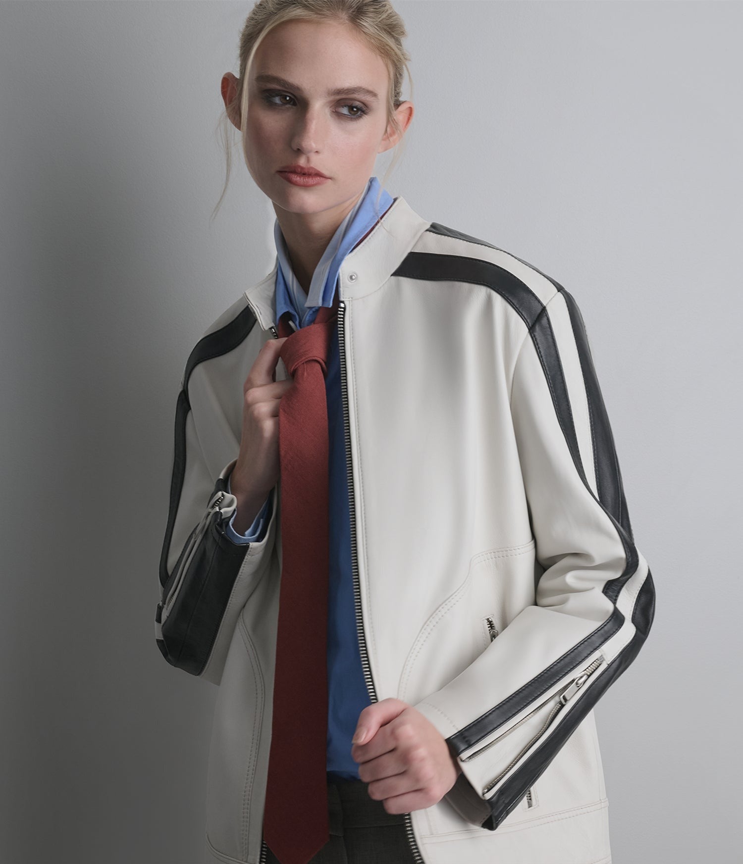Women's Cafe Racer White Leather Jacket - Arcane Fox