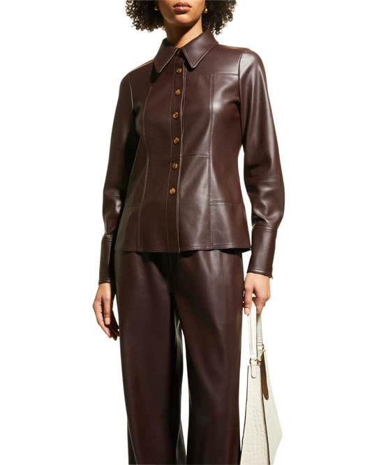 Women's Classic Leather Shirt In Coffee Brown