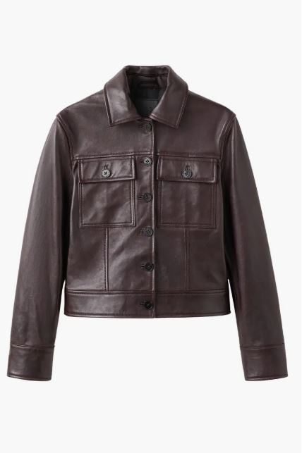 Women's Coffee Brown Trucker Leather Jacket