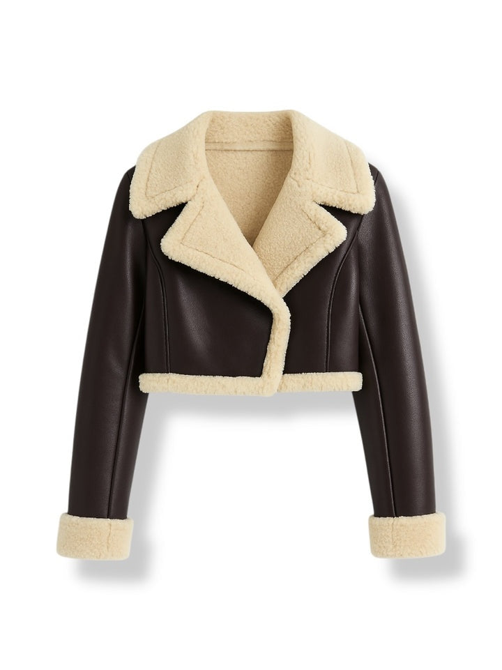 Women's Cropped Dark Brown Fur Leather Jacket
