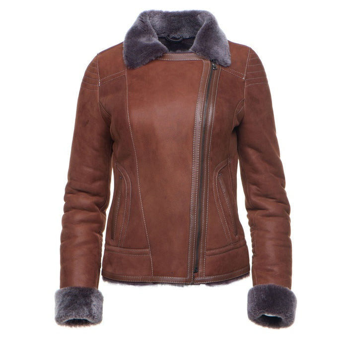 Women's Dark Brown Fur Biker Leather Jacket