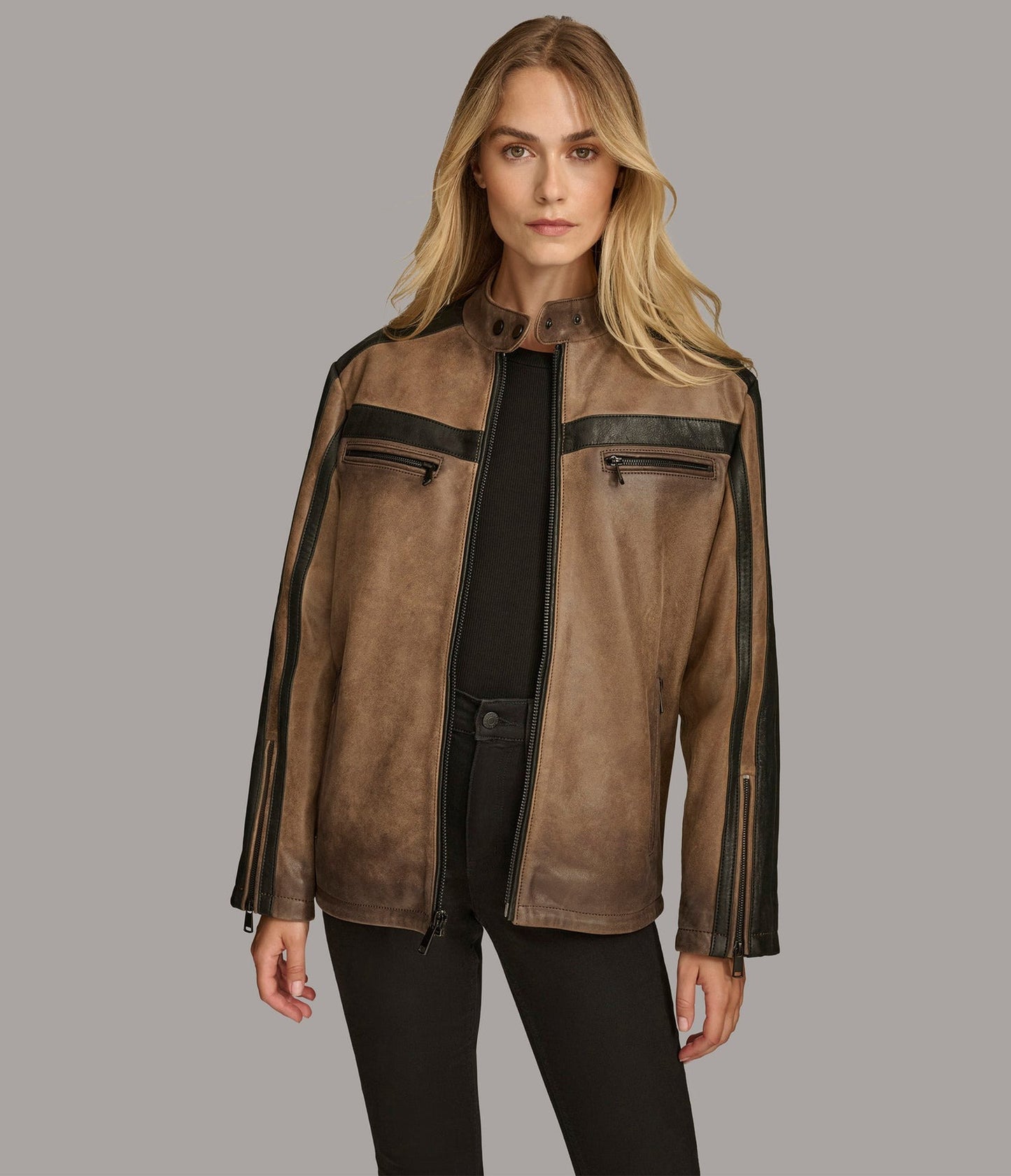 Women's Distressed Cafe Racer Leather Jacket In Brown - Arcane Fox