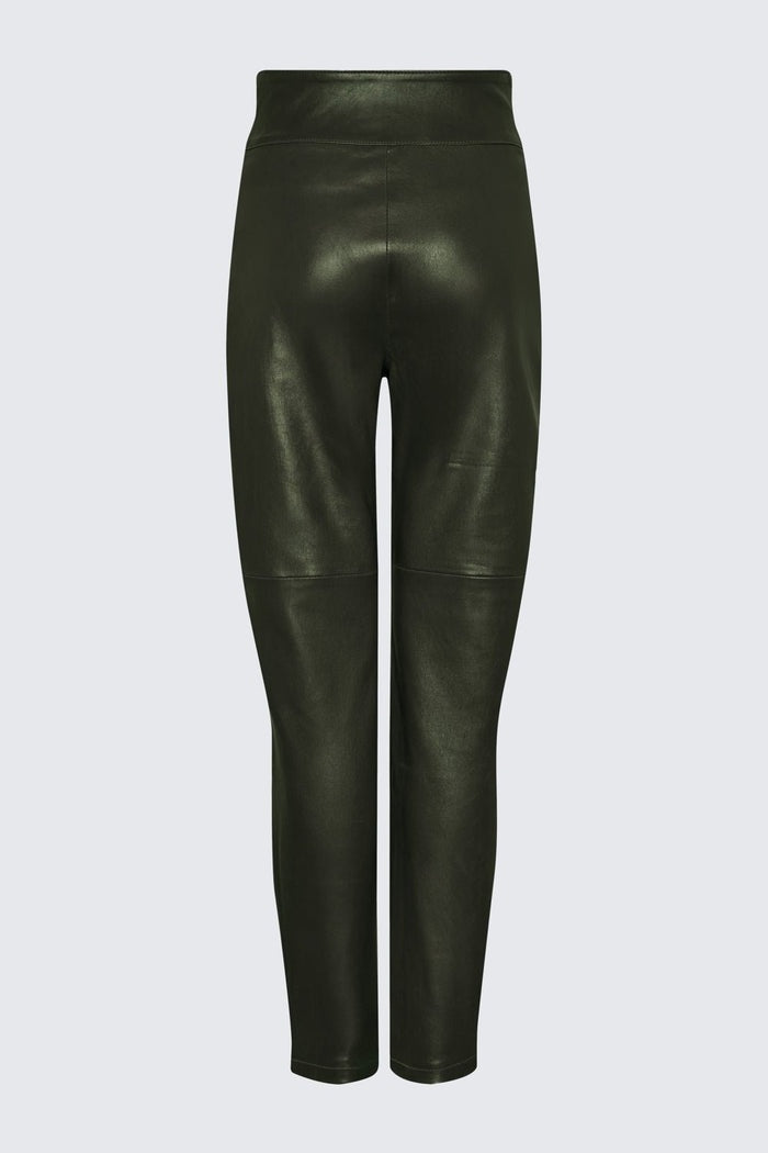 Women's Green Lether Biker Pant