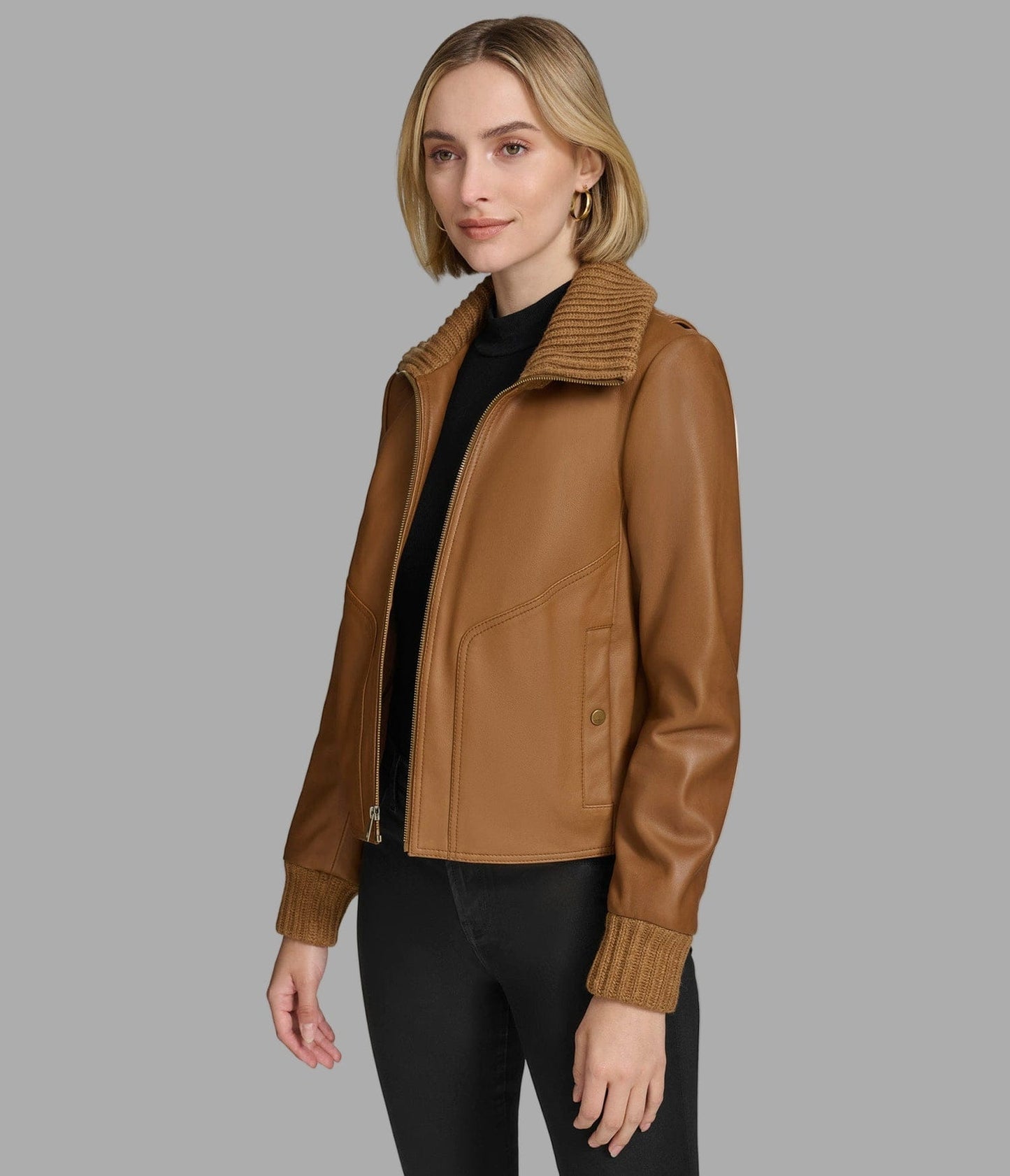 Women's Harrington Bomber Leather Jacket In Brown - Arcane Fox