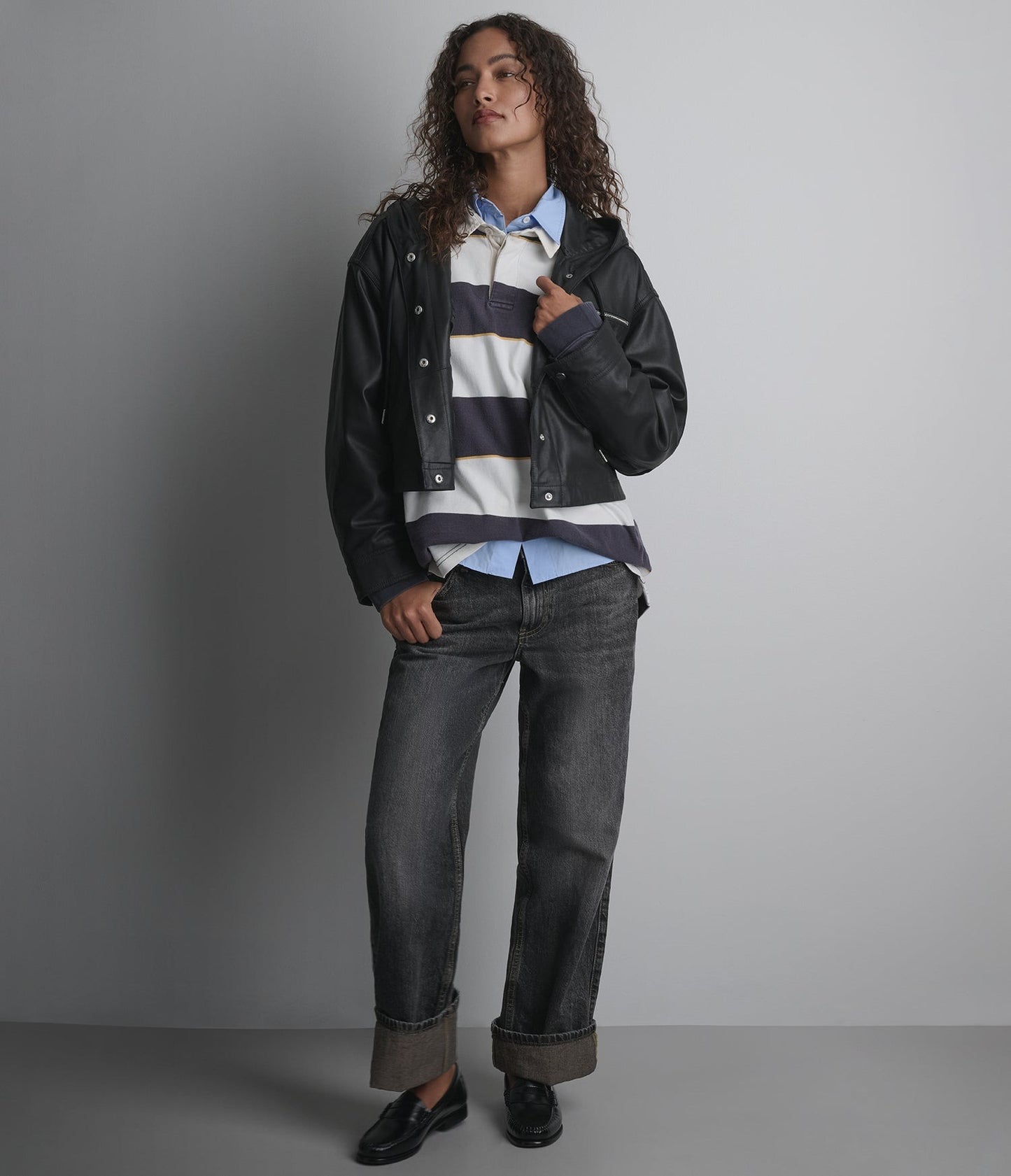Women's Hooded Black Cropped Leather Jacket