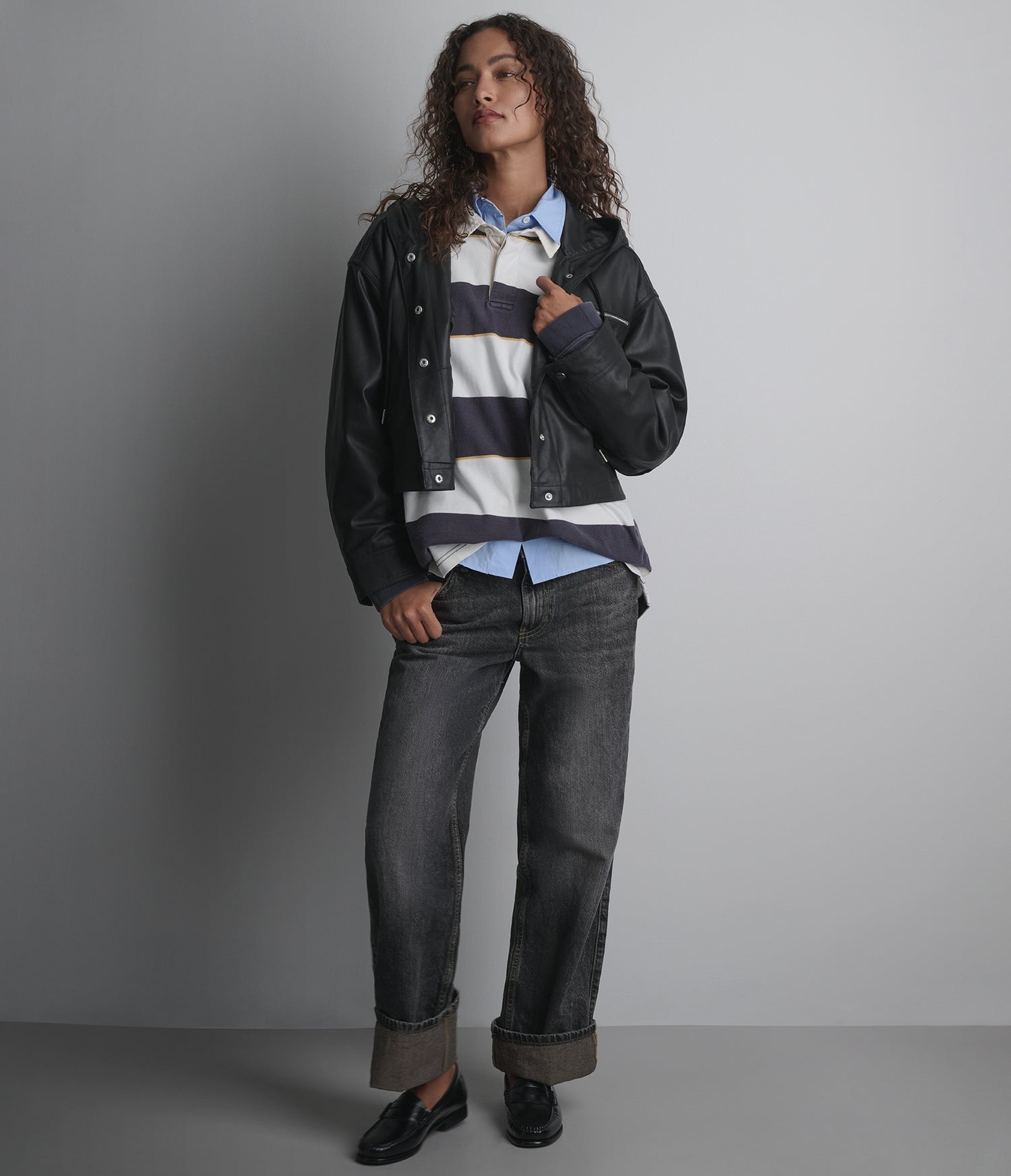 Women's Hooded Black Cropped Leather Jacket