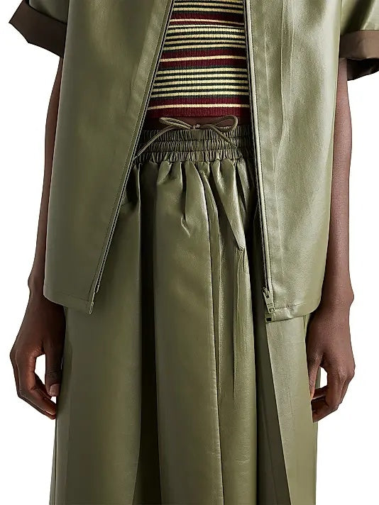 Women's Khaki Mini Leather Skirt