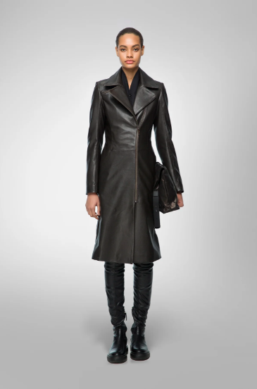 Women's Leather Coat In Black