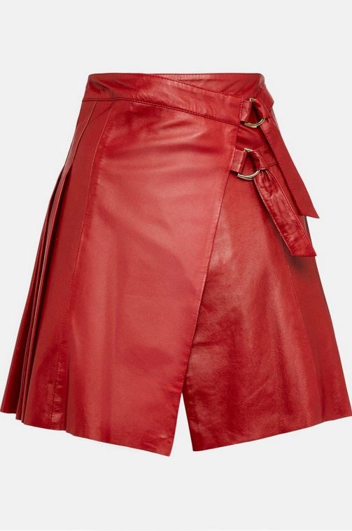Women's Mini Red Leather Skirt