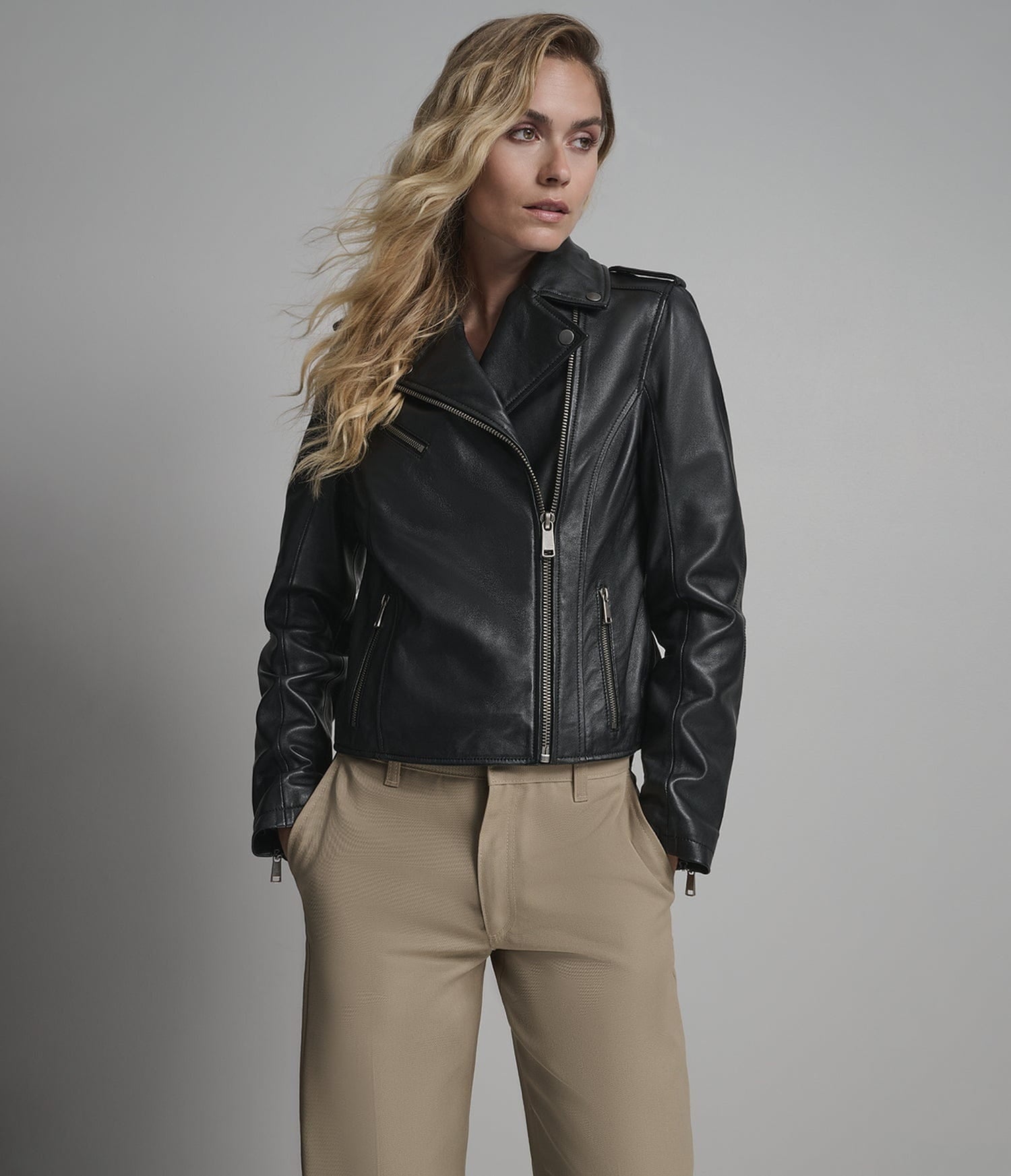Women's Moto Biker Leather Jacket in Black - Arcane Fox