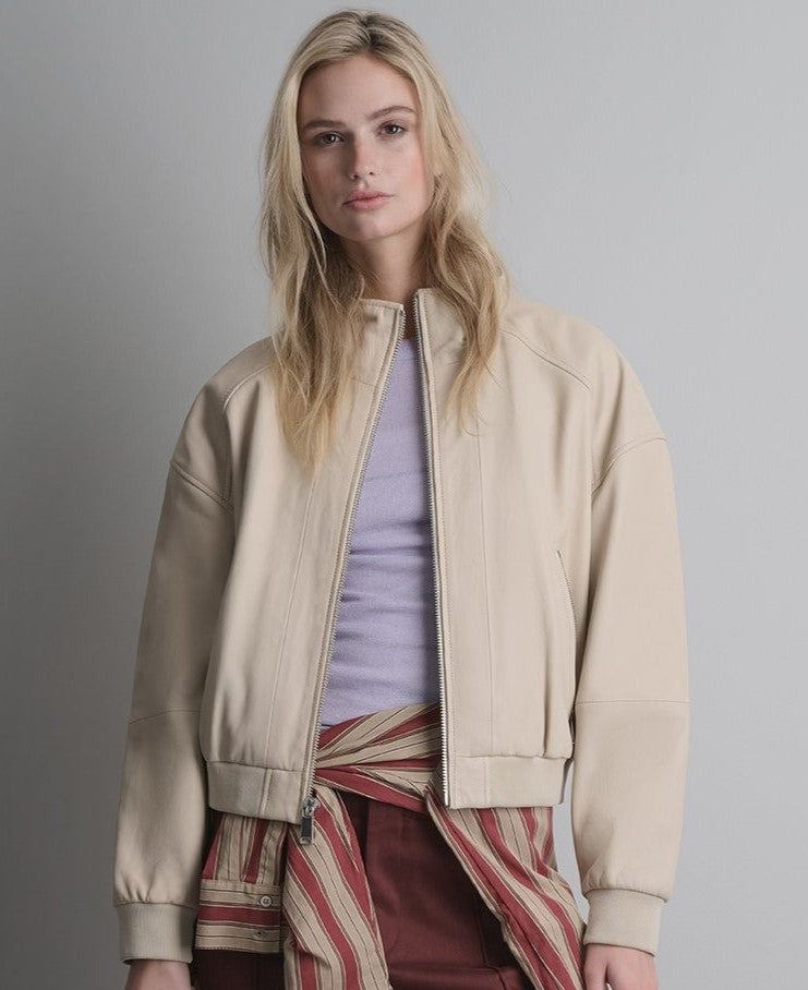 Women's Off White Bomber Leather Jacket - Arcane Fox