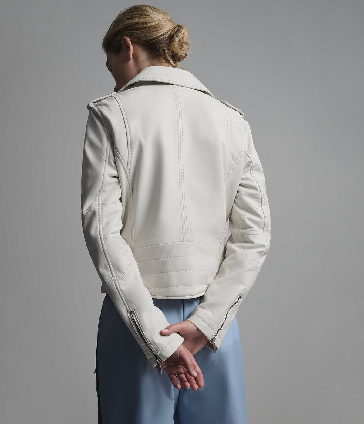 Women's Off White Motorcycle Leather Jacket - Arcane Fox