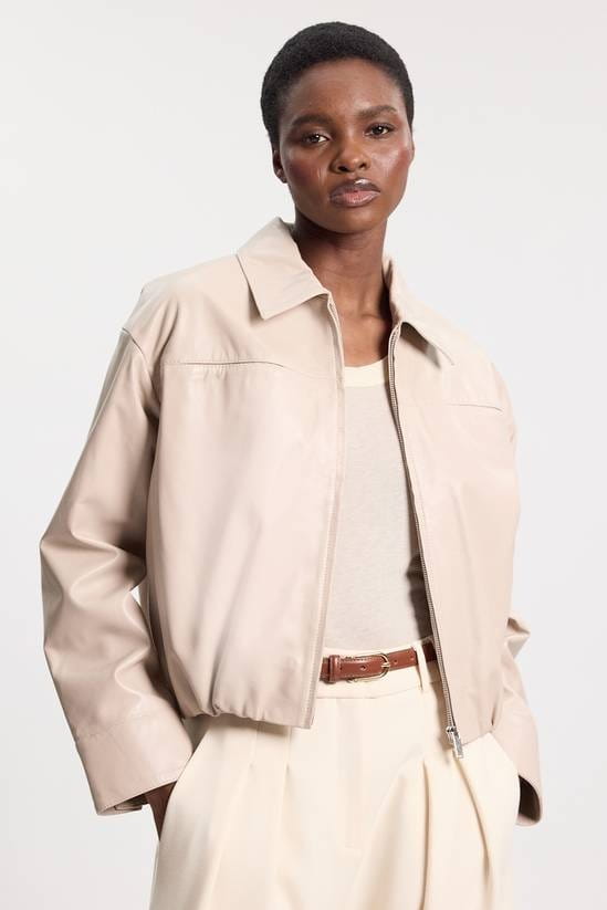 Women's Off White Scuba Leather Jacket - Arcane Fox