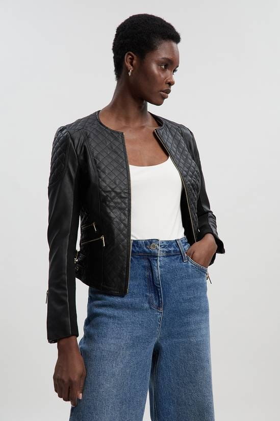 Women's Quilted Black Motorcycle Leather Jacket - Arcane Fox