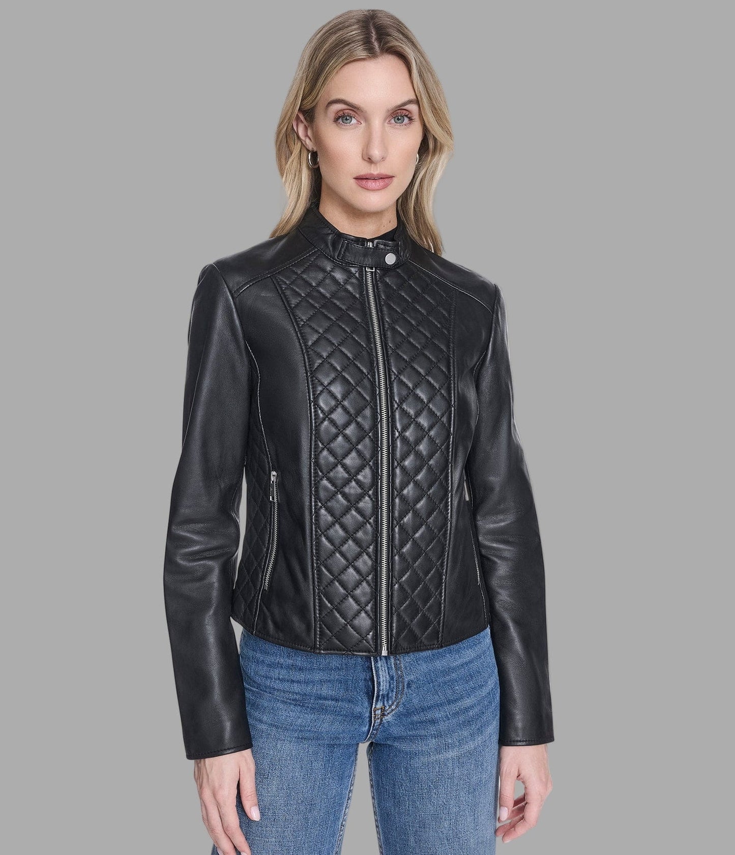 Women's Quilted Motorcycle Leather Jacket In Black - Arcane Fox