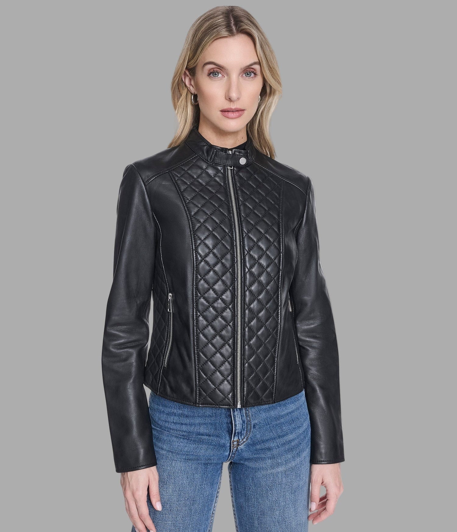 Women's Quilted Motorcycle Leather Jacket In Black - Arcane Fox