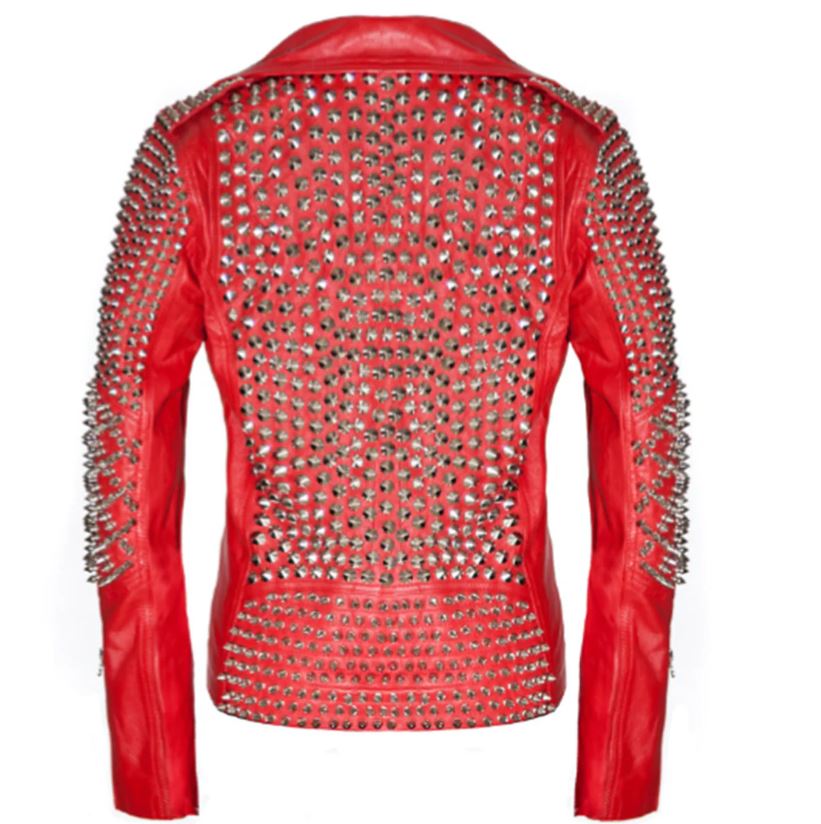 Women's Red Biker Punk Leather Jacket