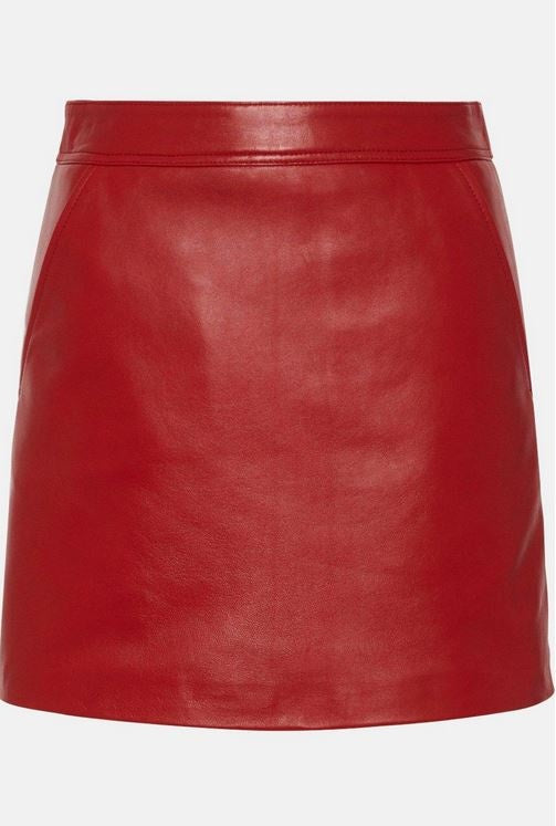 Women's Red Mini Leather Skirt