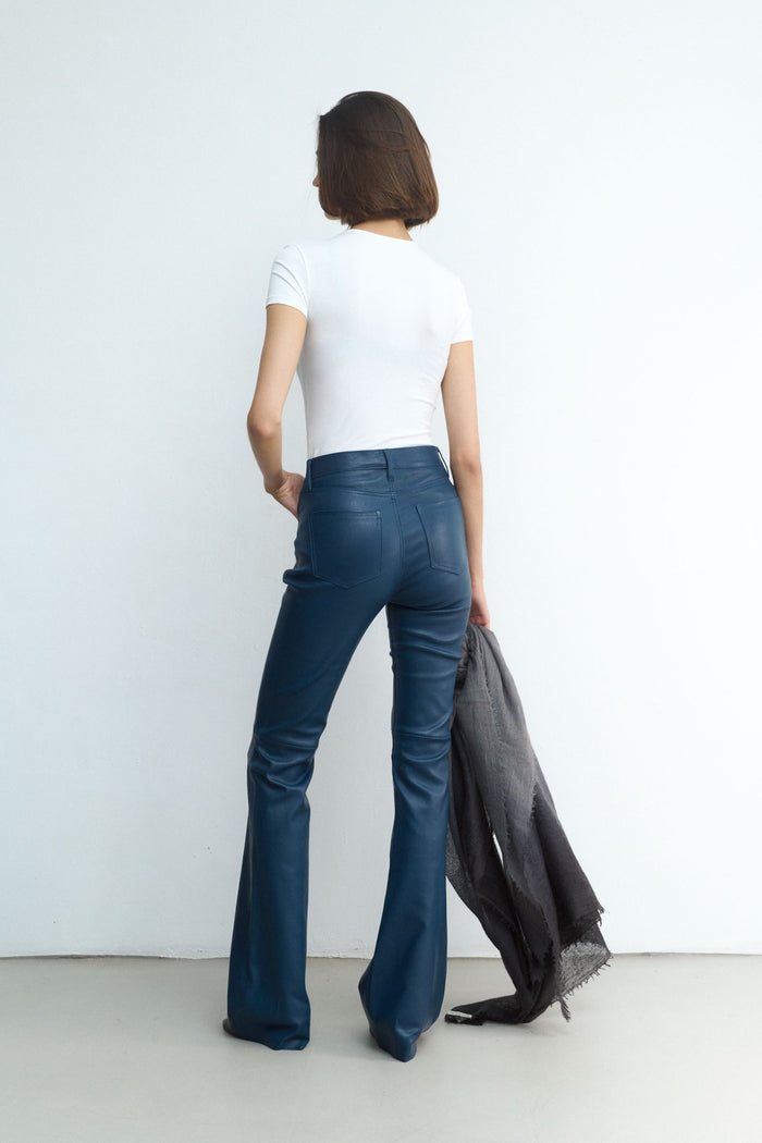 Women's Royal Blue Leather Biker Pant