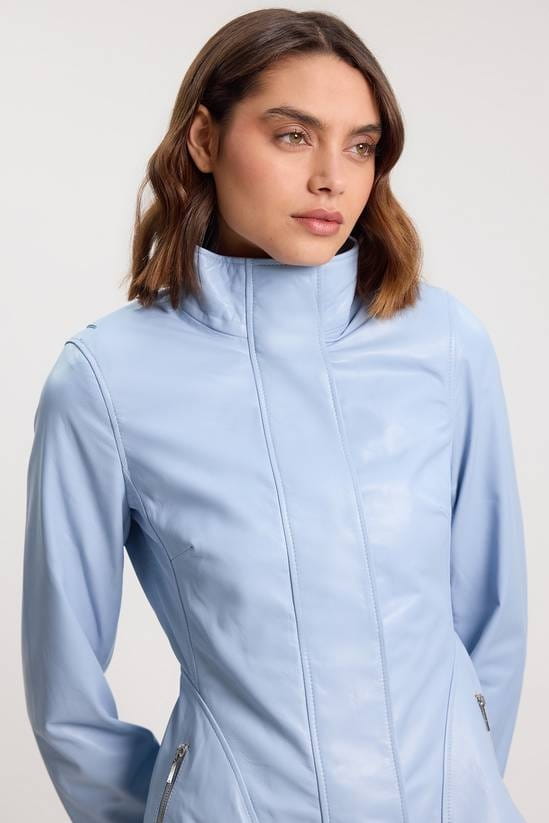 Women's Scuba Leather Jacket In Light Blue - Arane Fox
