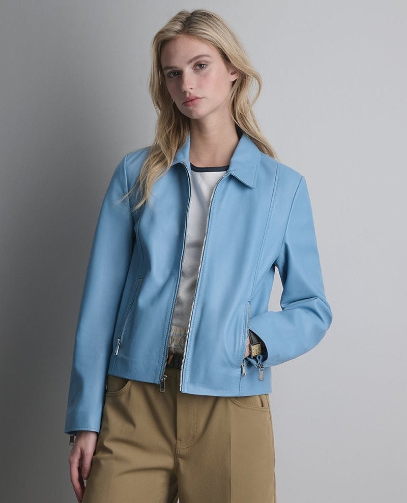 Women's Scuba Sky Blue Leather Jacket