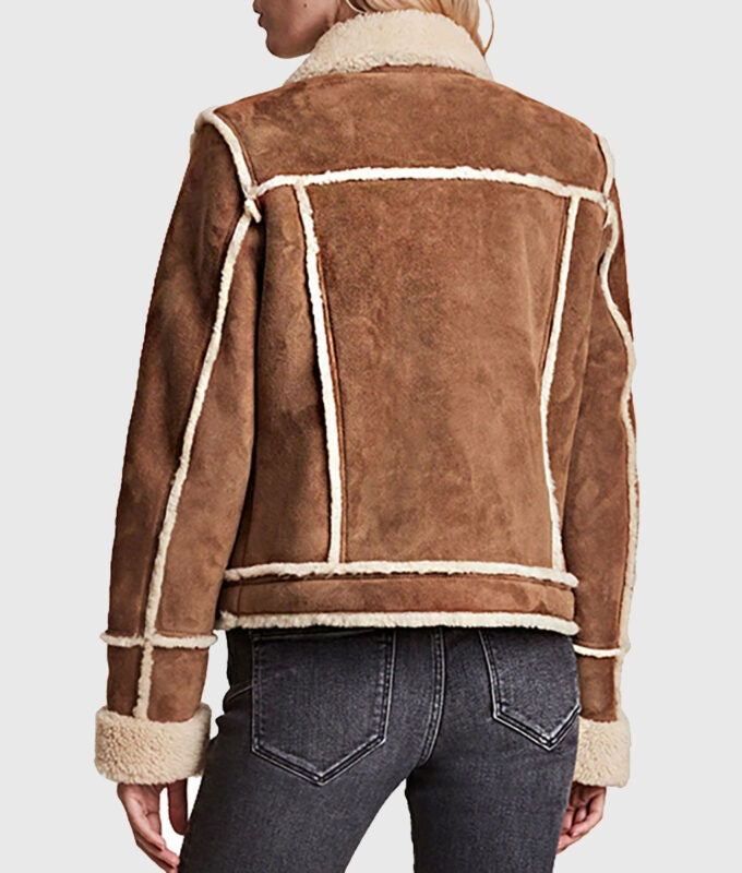 Women's Shearling Trucker Leather Suede Jacket In Brown
