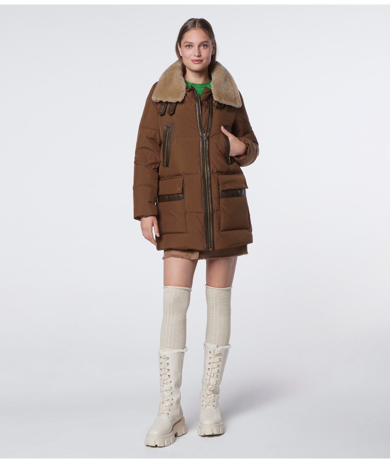 Women's Puffer Coat In Brown