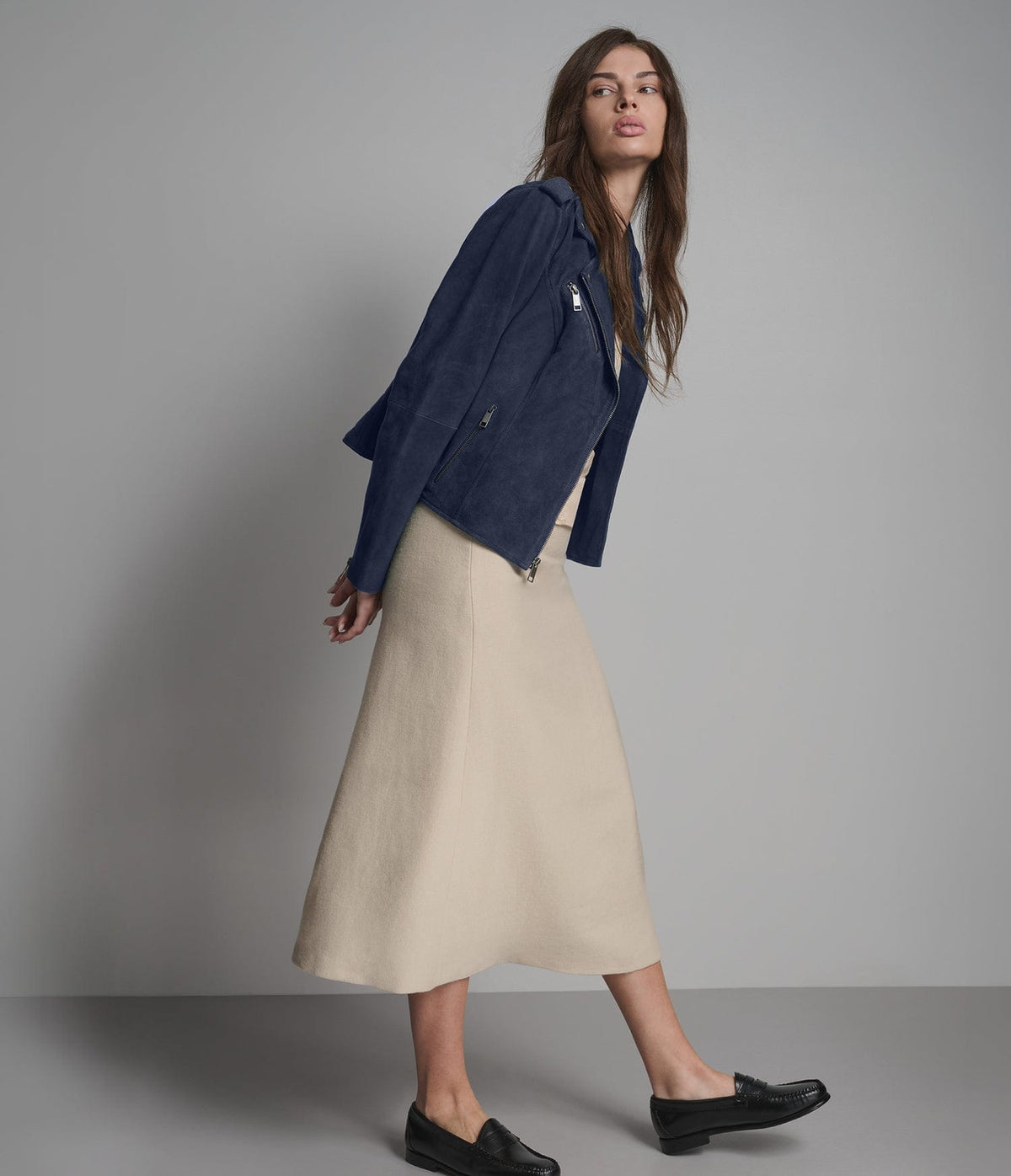 Women's Suede Biker Leather Jacket In Blue - Arcane Fox